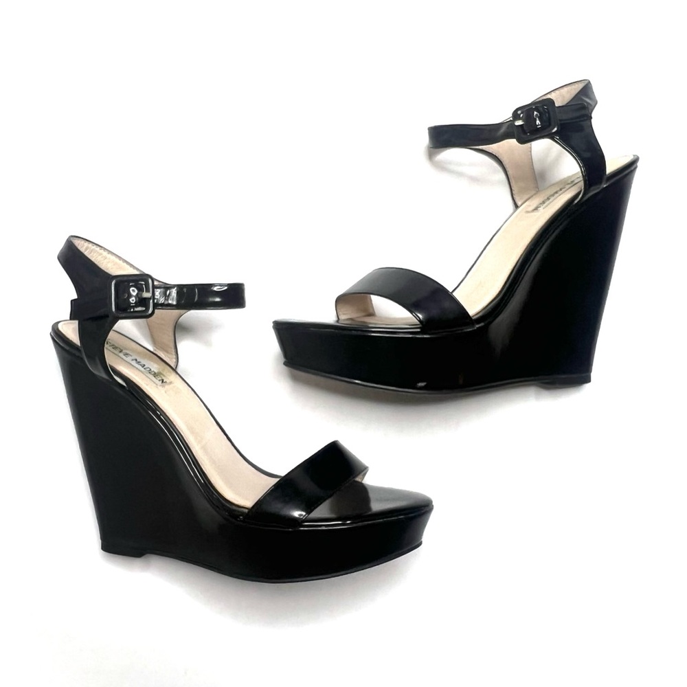 Steve Madden Black Patent Wedges, Size 9